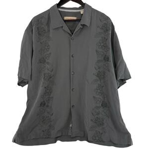 Tommy Bahama Mens XXL Gray Silk Floral Button Up Shirt